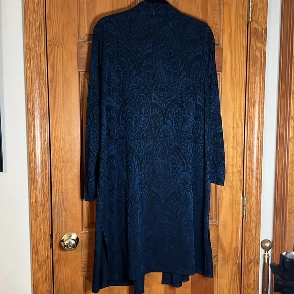 Women's Susan Graver Jacquard Knit Open Front Duster Cardigan Midnight Ink Sz 1X - Picture 10 of 11